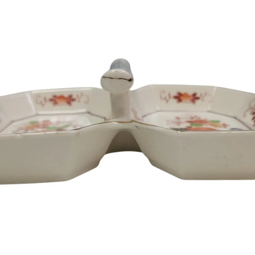 Vintage Made In Japan Floral Fine China Hand Painted Divided Plate Dish w Handle